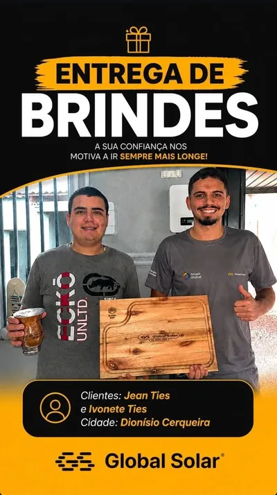 Entrega de brinde a clientes da Global Solar em Dionísio Cerqueira