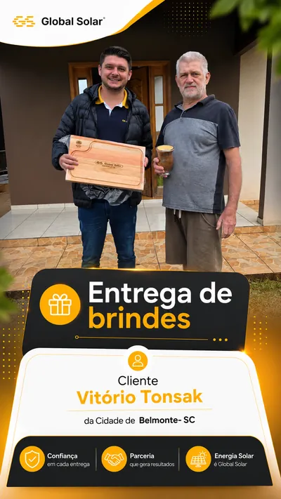 Entrega de brinde a clientes da Global Solar em Belmonte