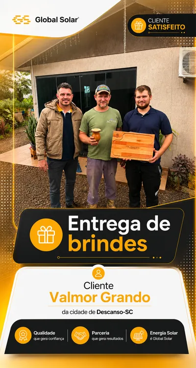 Entrega de brinde a clientes da Global Solar em Descanso
